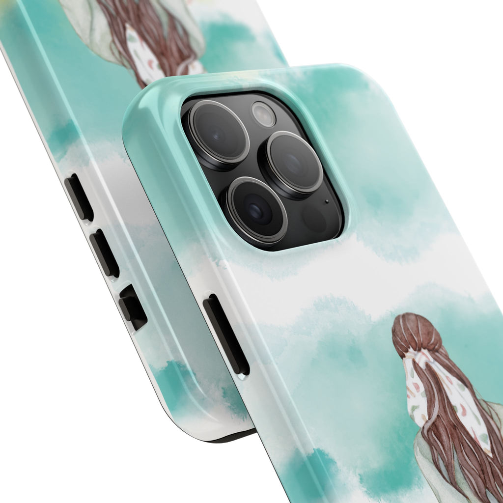 Watercolor Girl Tough Phone Case — Trendy Pastel Back-to-School Protective Cover