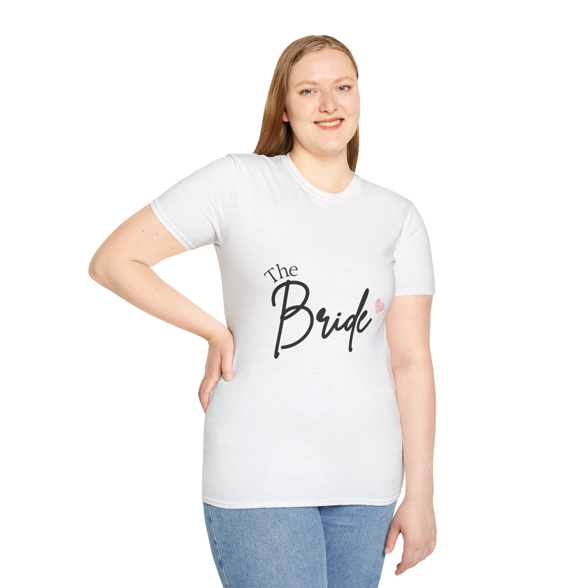 Bride T‑Shirt — "The Bride" Script Tee with Pink Heart (Bachelorette, Bridal Shower)