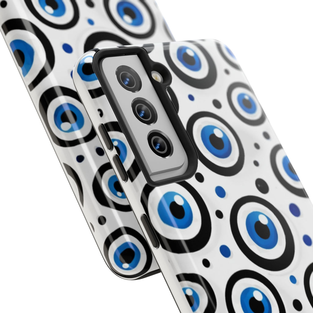 Blue Evil Eye Pattern Tough Phone Case — Protective Ceramic Nazar Design