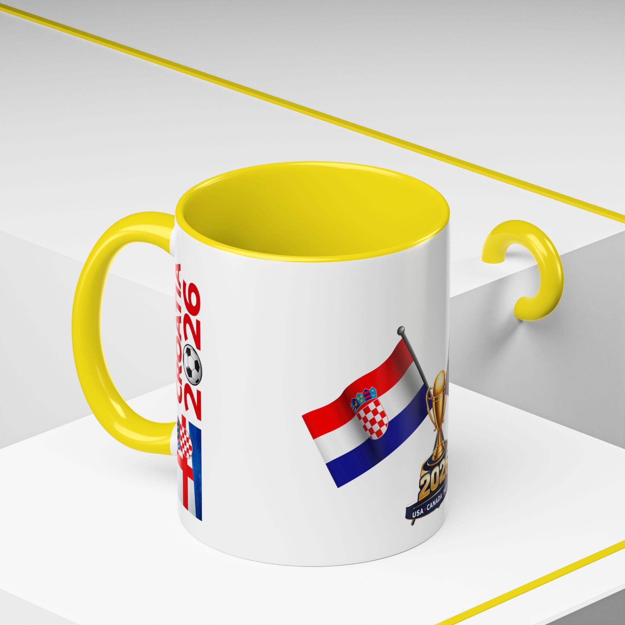 Croatia 2026 Soccer Fan Coffee Mug — Flags & Trophy Cup Design