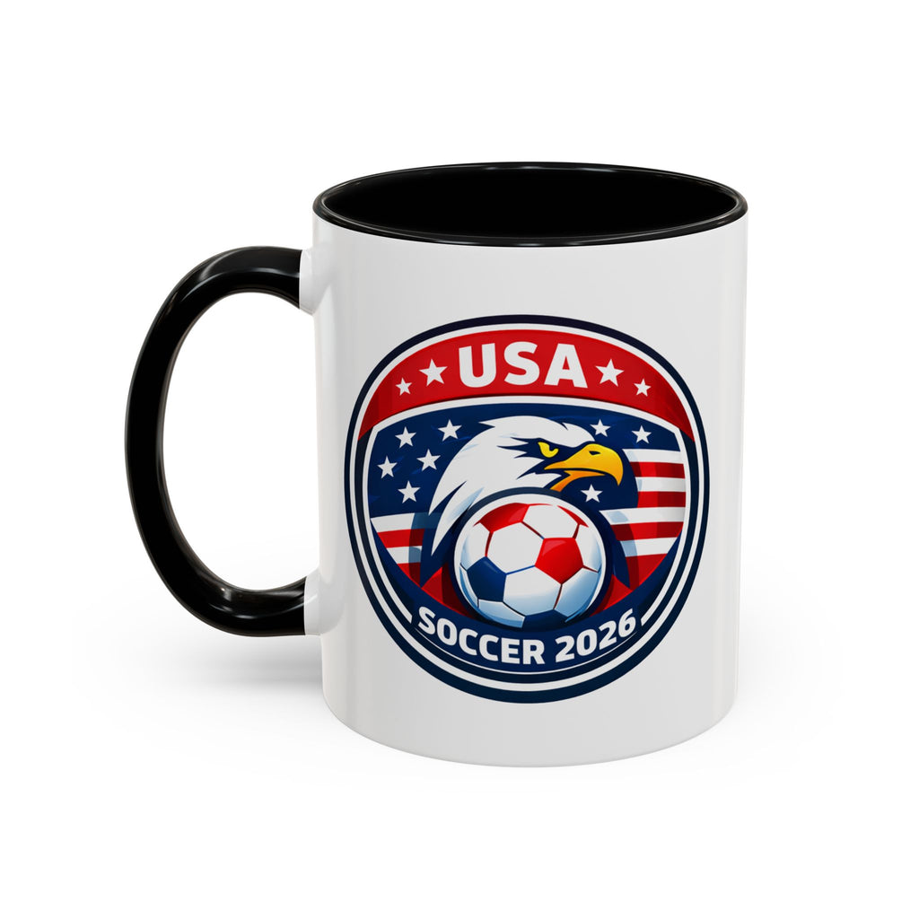 USA Soccer 2026 Accent Coffee Mug — Eagle & Flag Soccer Team Fan Gift (11/15oz)
