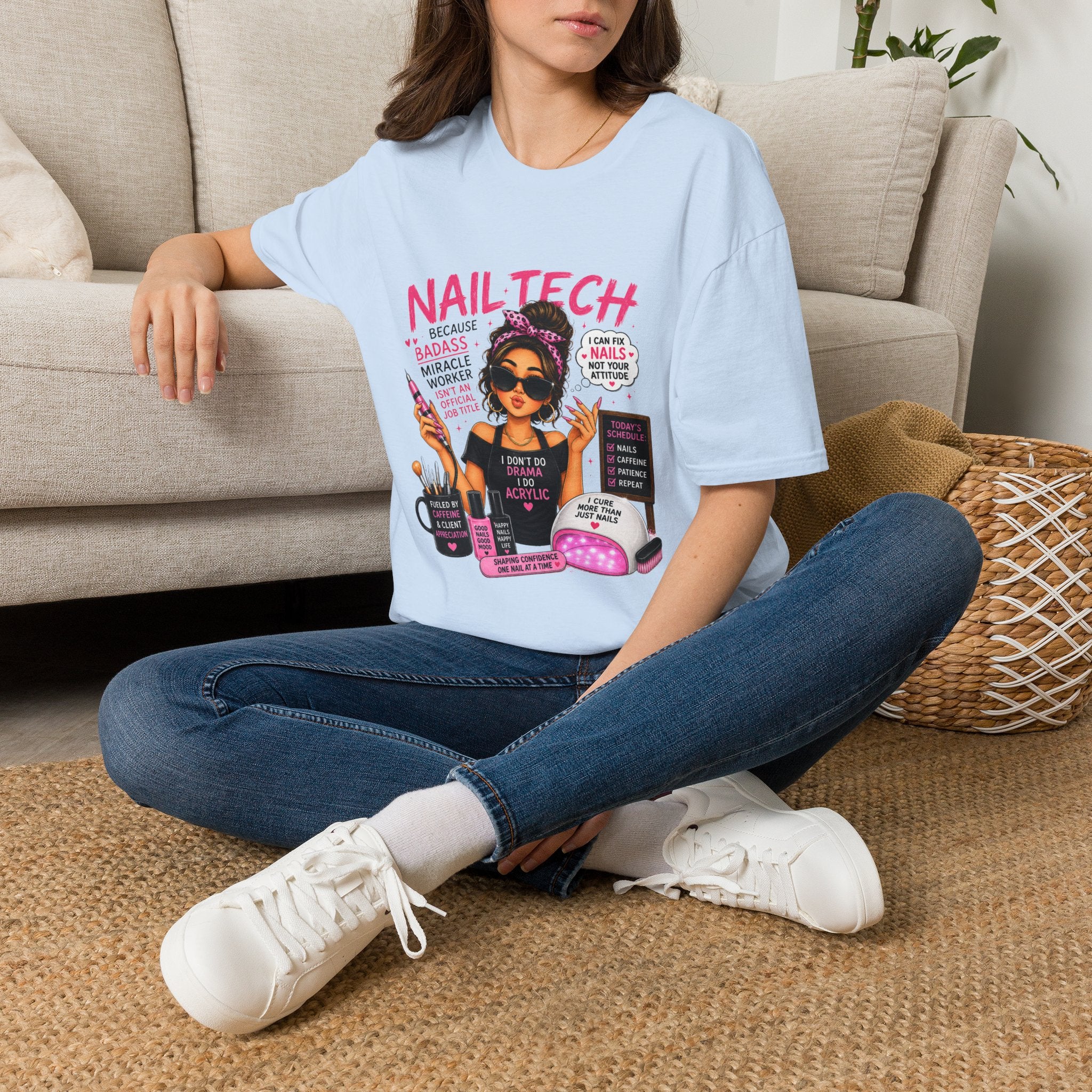 Nail Tech T-Shirt — "Because Badass Miracle Worker" Graphic Tee for Nail Technicians
