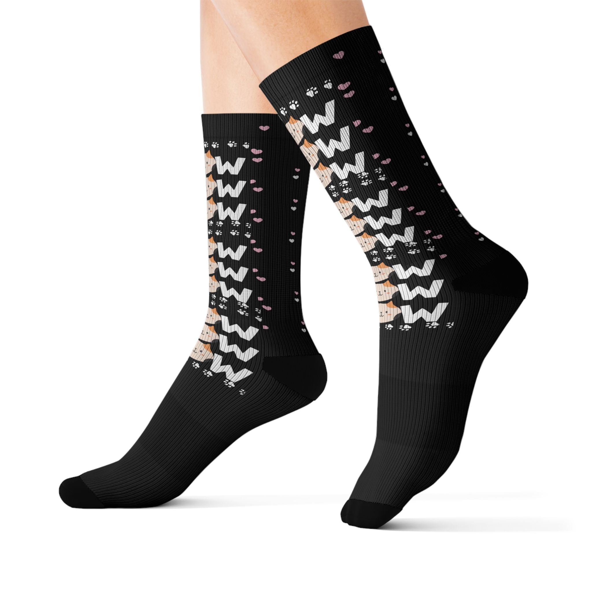 Cat Mom Sublimation Socks — Cute Paw Print Crew Socks for Cat Lovers