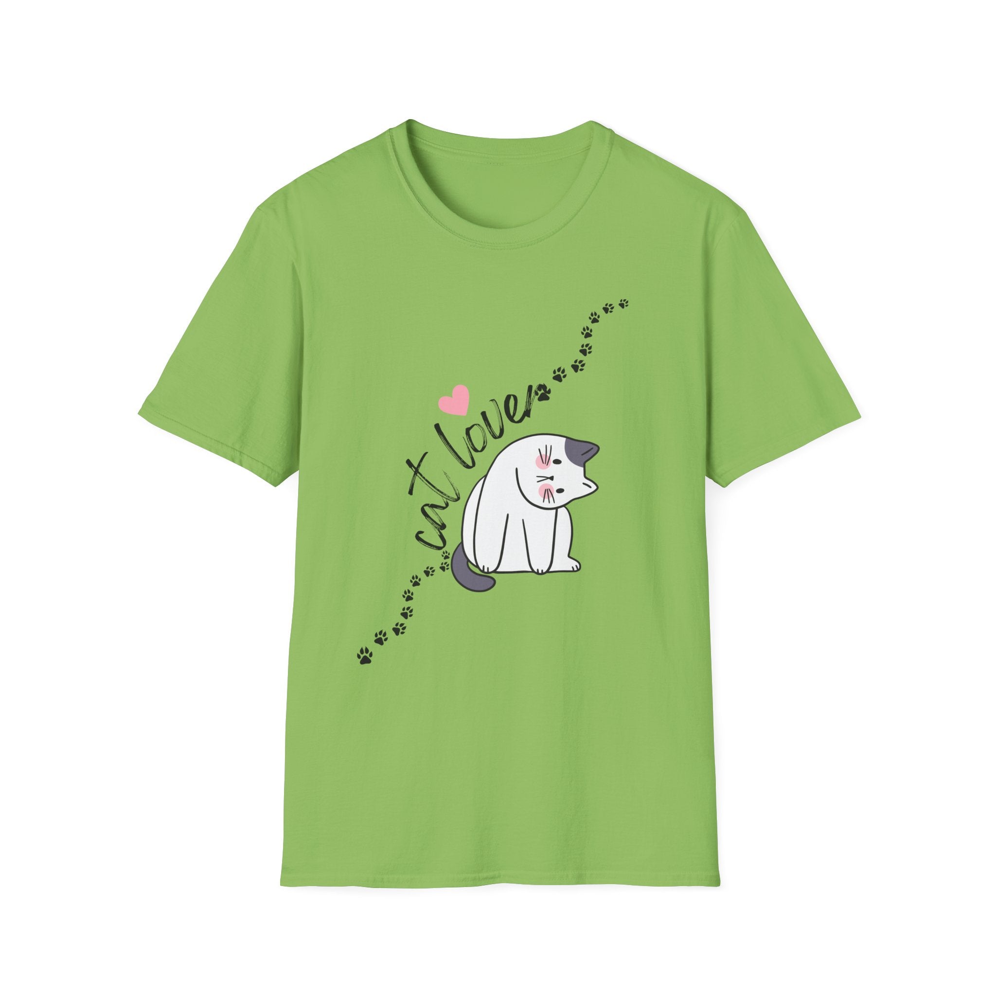 Cat Lover T-Shirt – Cute Heart & Pawprint Kitten Graphic