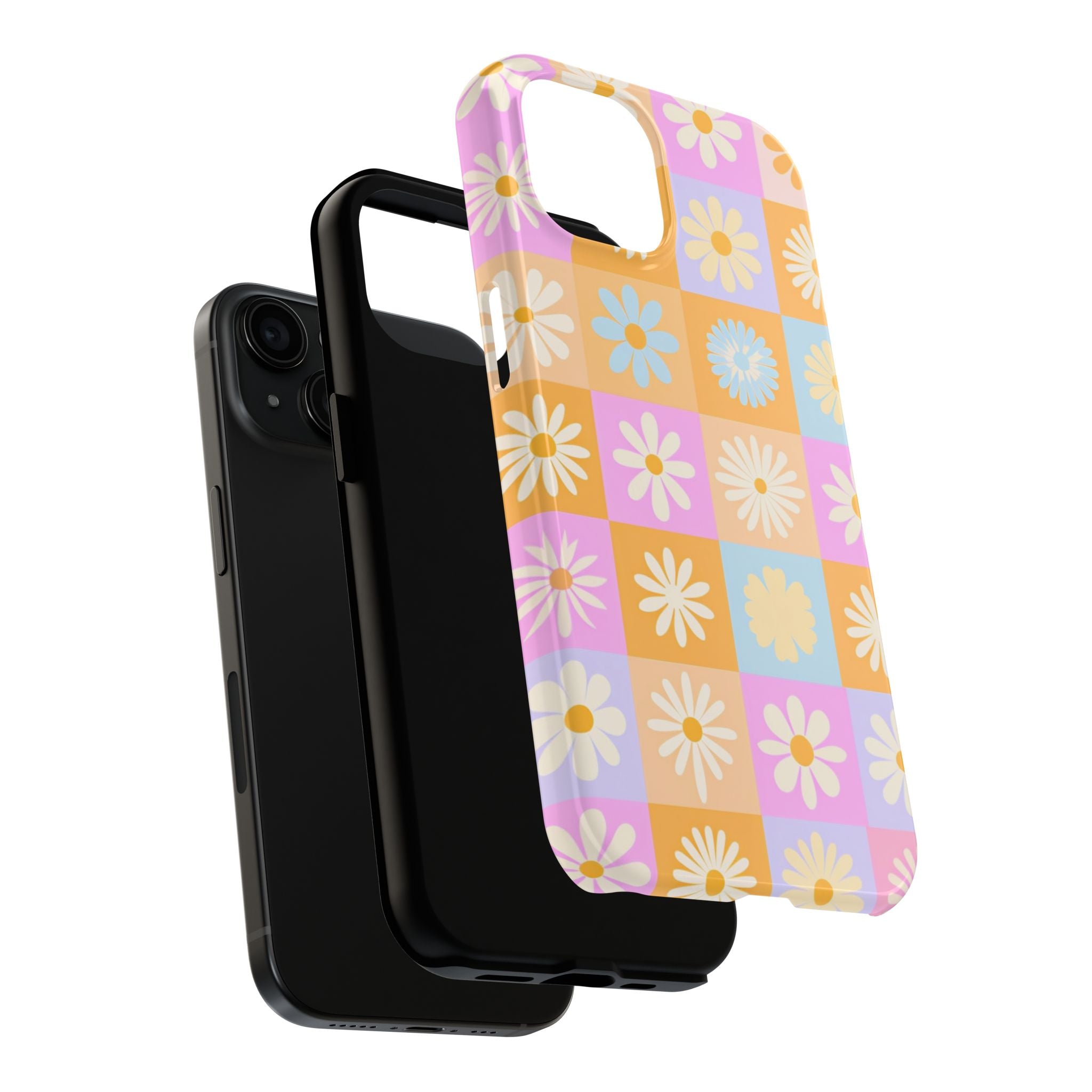Daisy Check Tough Phone Case – Retro Pastel Floral iPhone Cover