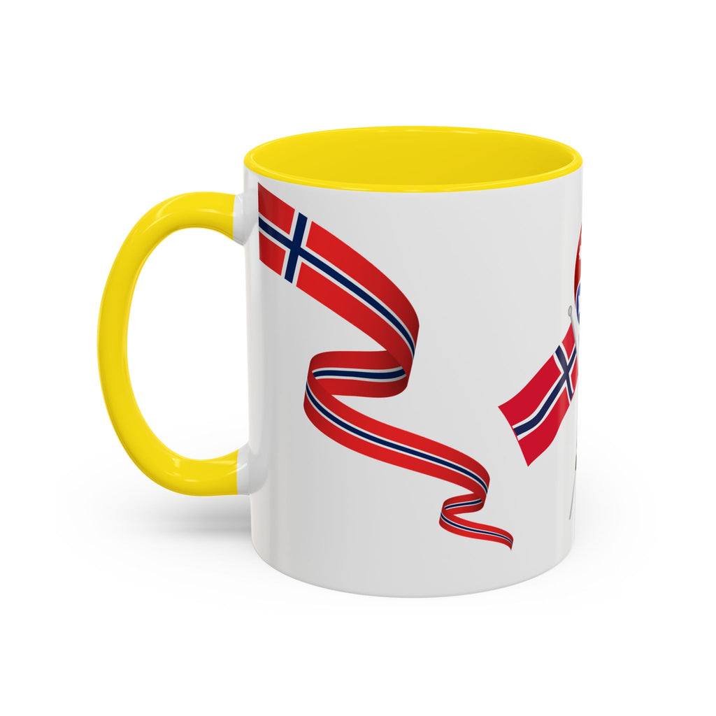 Norway Pride Coffee Mug — Norwegian Flag Ribbon & Cup Emblem Accent Mug
