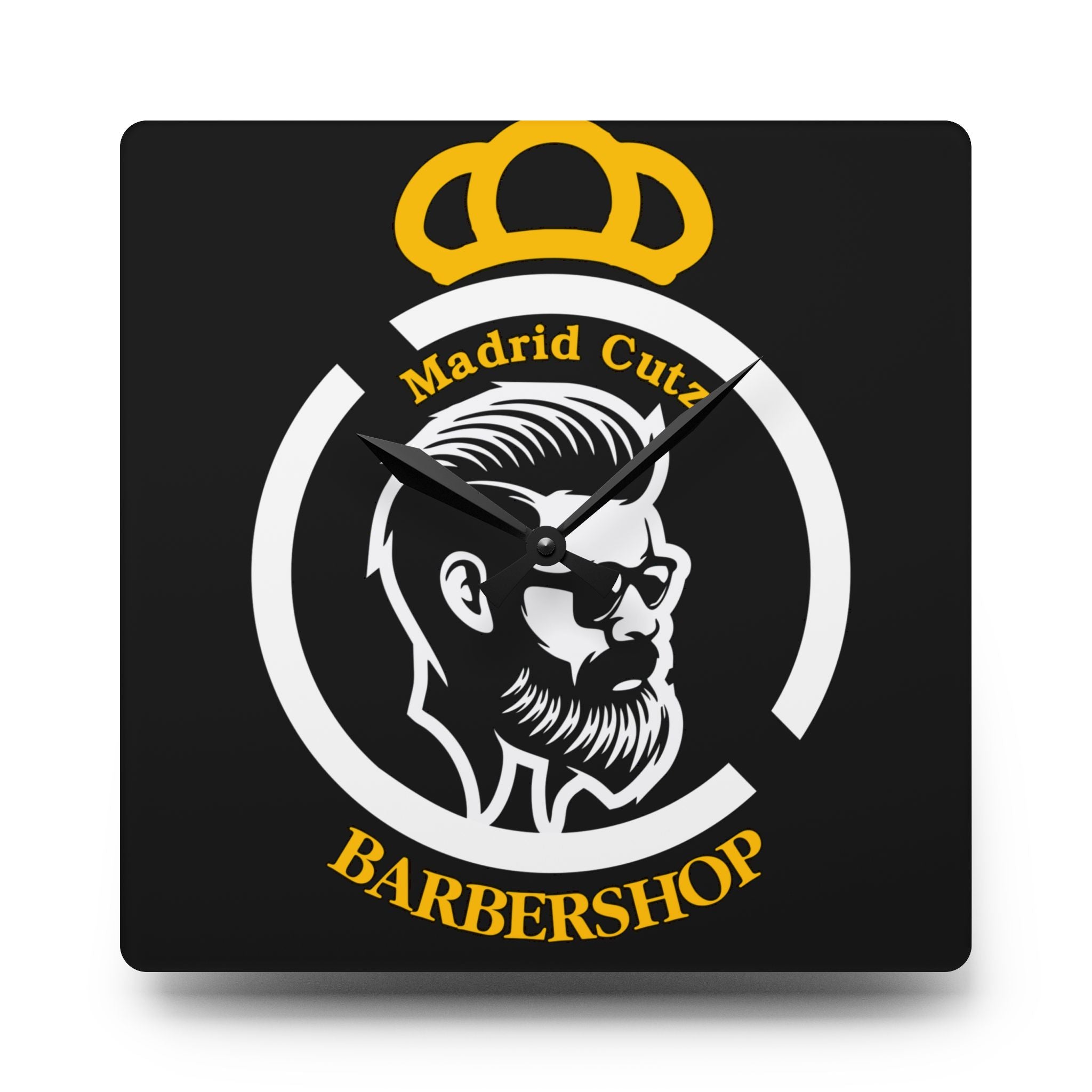 Barbershop Acrylic Wall Clock — Madrid Cuts Logo Decor