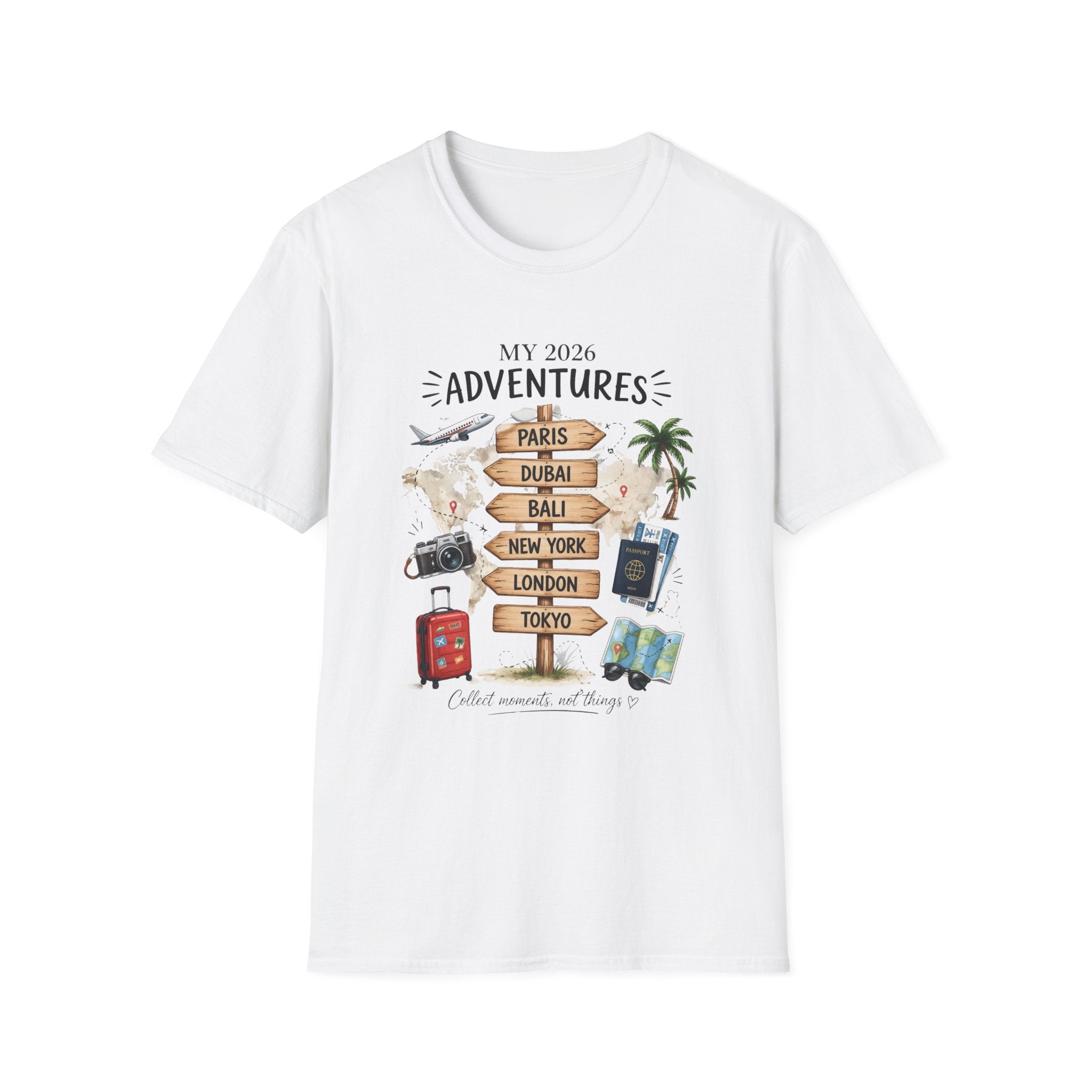 Travel Adventures T-Shirt — 'My 2020 Adventures' World Cities Graphic Tee (Paris, Dubai, Bali, New York, London, Tokyo)