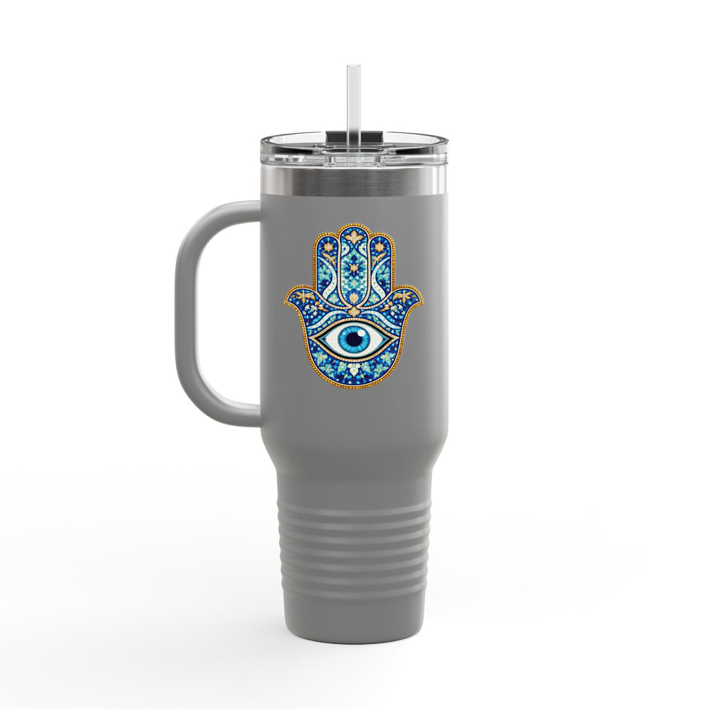 Hamsa Hand 40oz Insulated Travel Mug — Blue Evil Eye Tumbler
