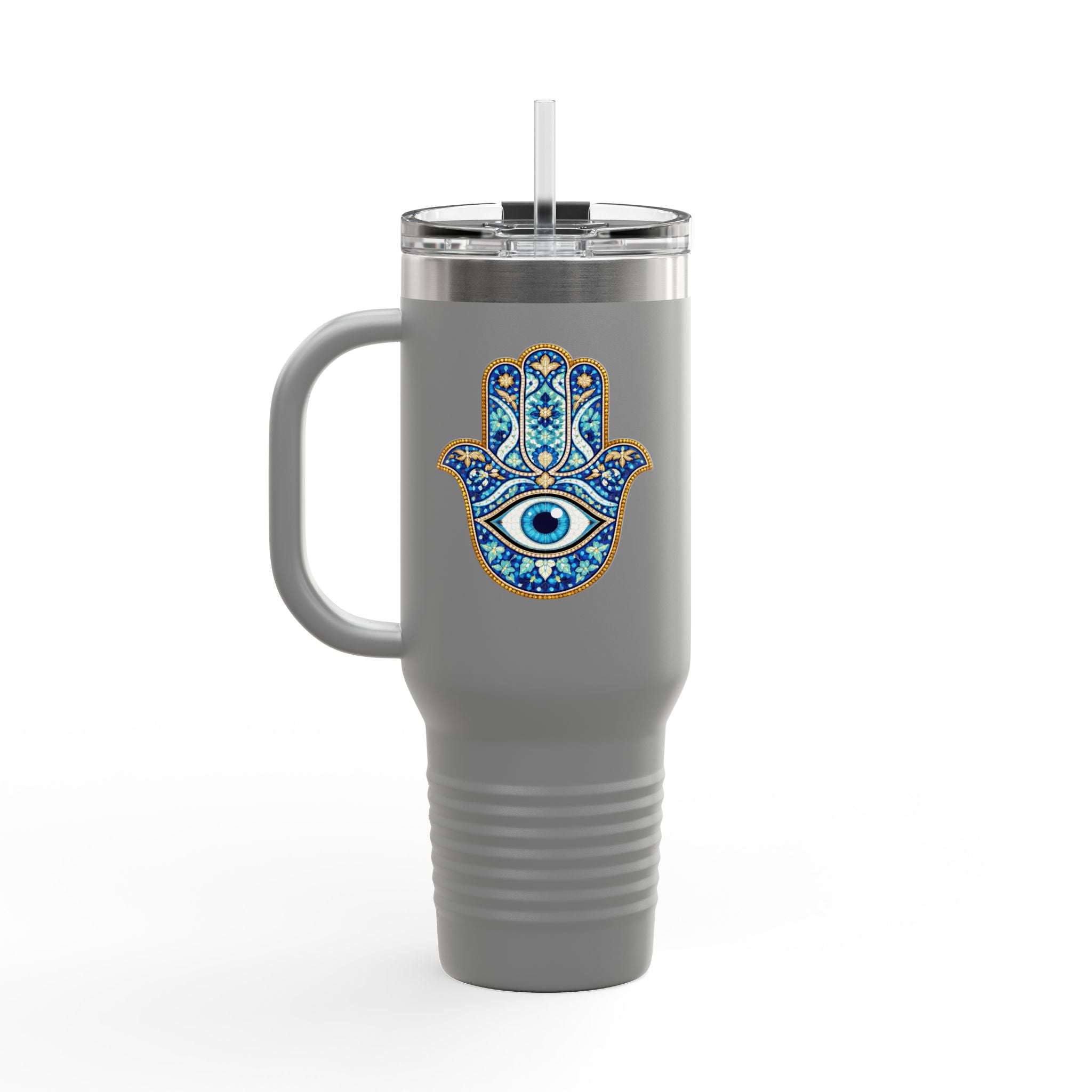 Hamsa Hand 40oz Insulated Travel Mug — Blue Evil Eye Tumbler