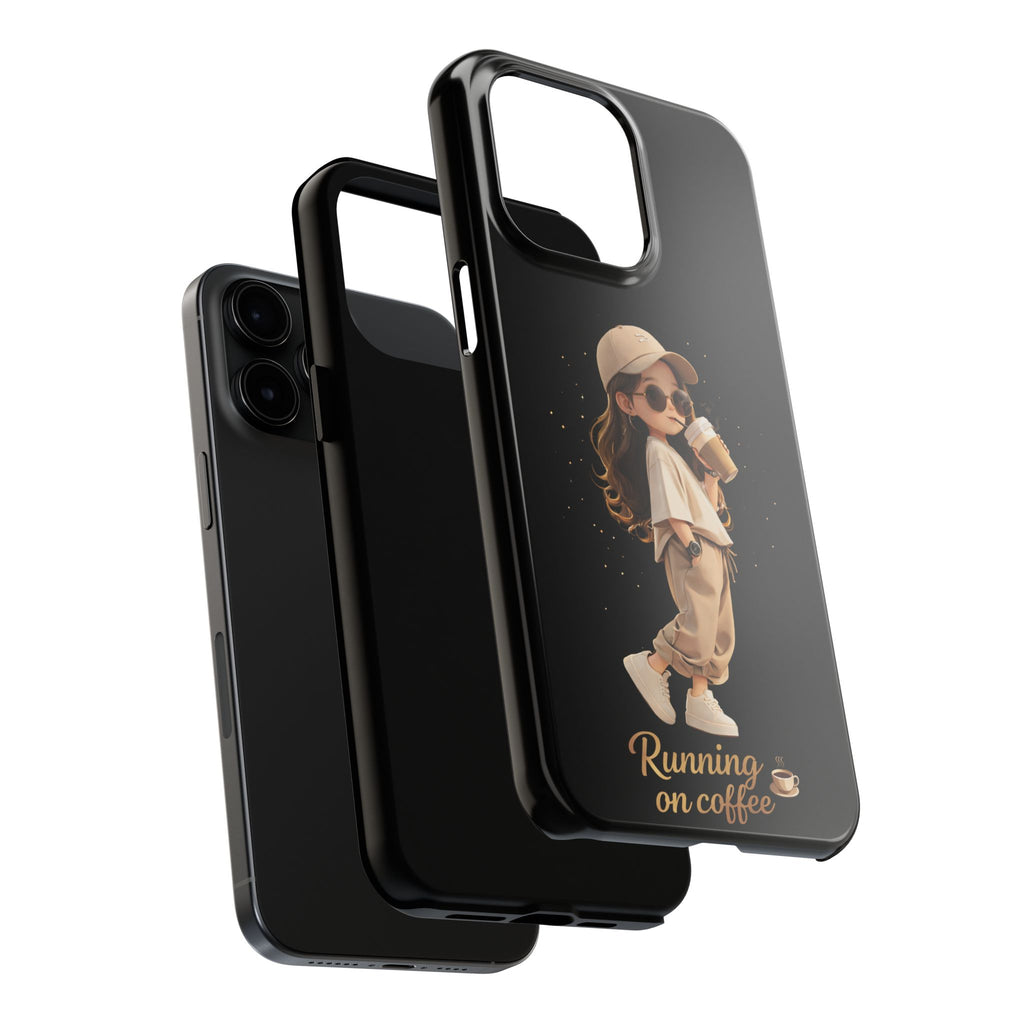 Phone Case — 'Running on Coffee' Cute Coffee Girl Protective Case