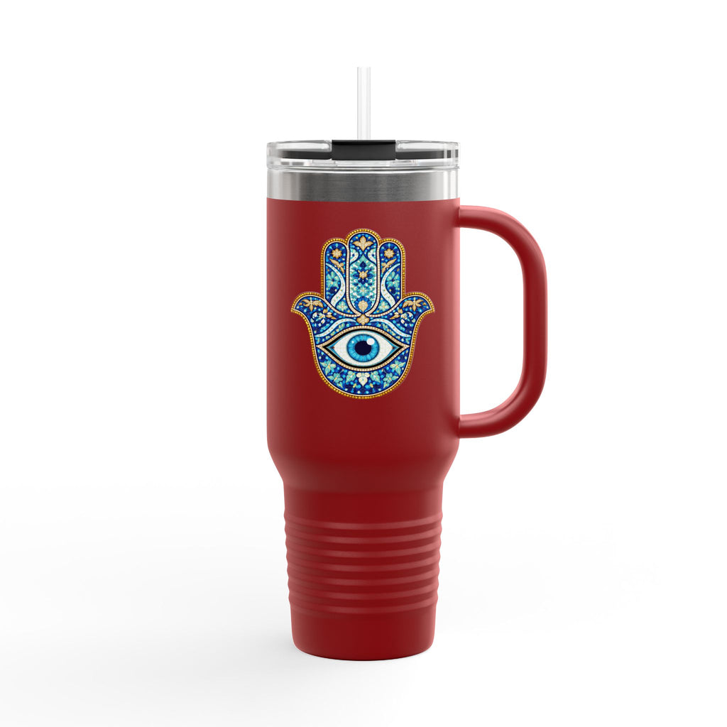 Hamsa Hand 40oz Insulated Travel Mug — Blue Evil Eye Tumbler