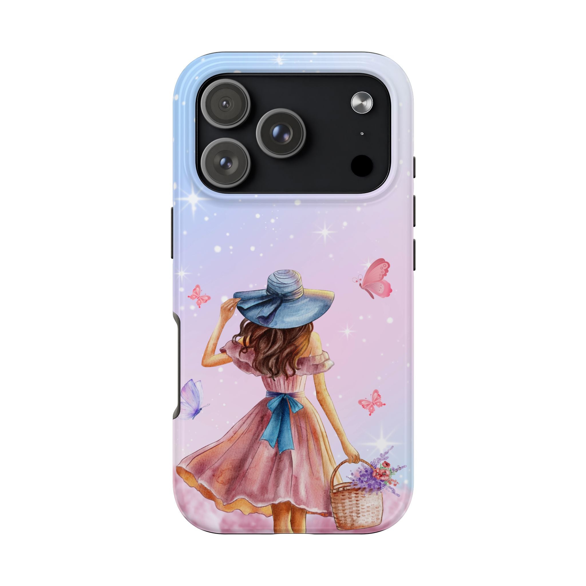 Pastel Girl with Hat Phone Case — Floral Basket Butterfly Tough Phone Case