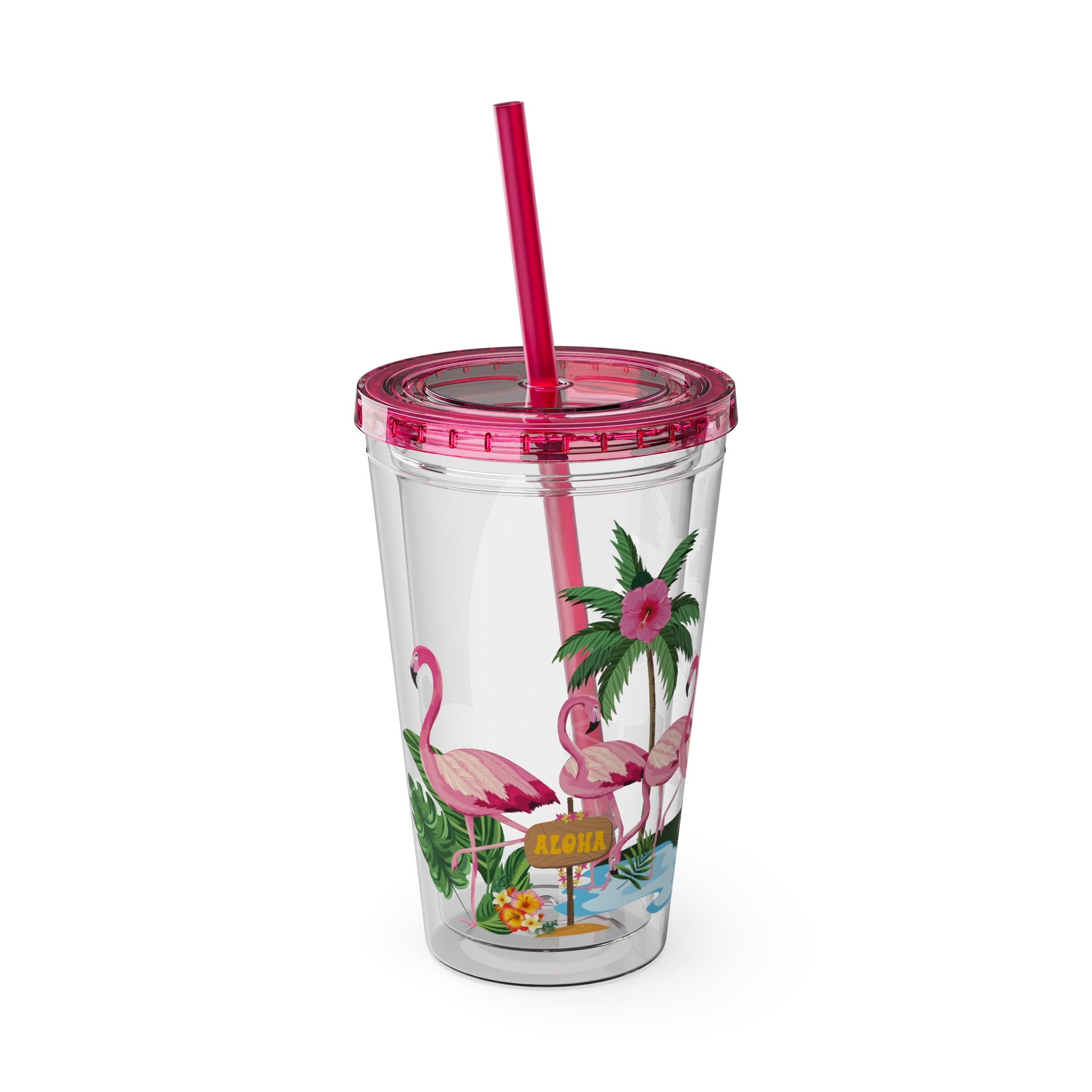 Flamingo Palm Tumbler — 16oz Sunsplash Straw Cup