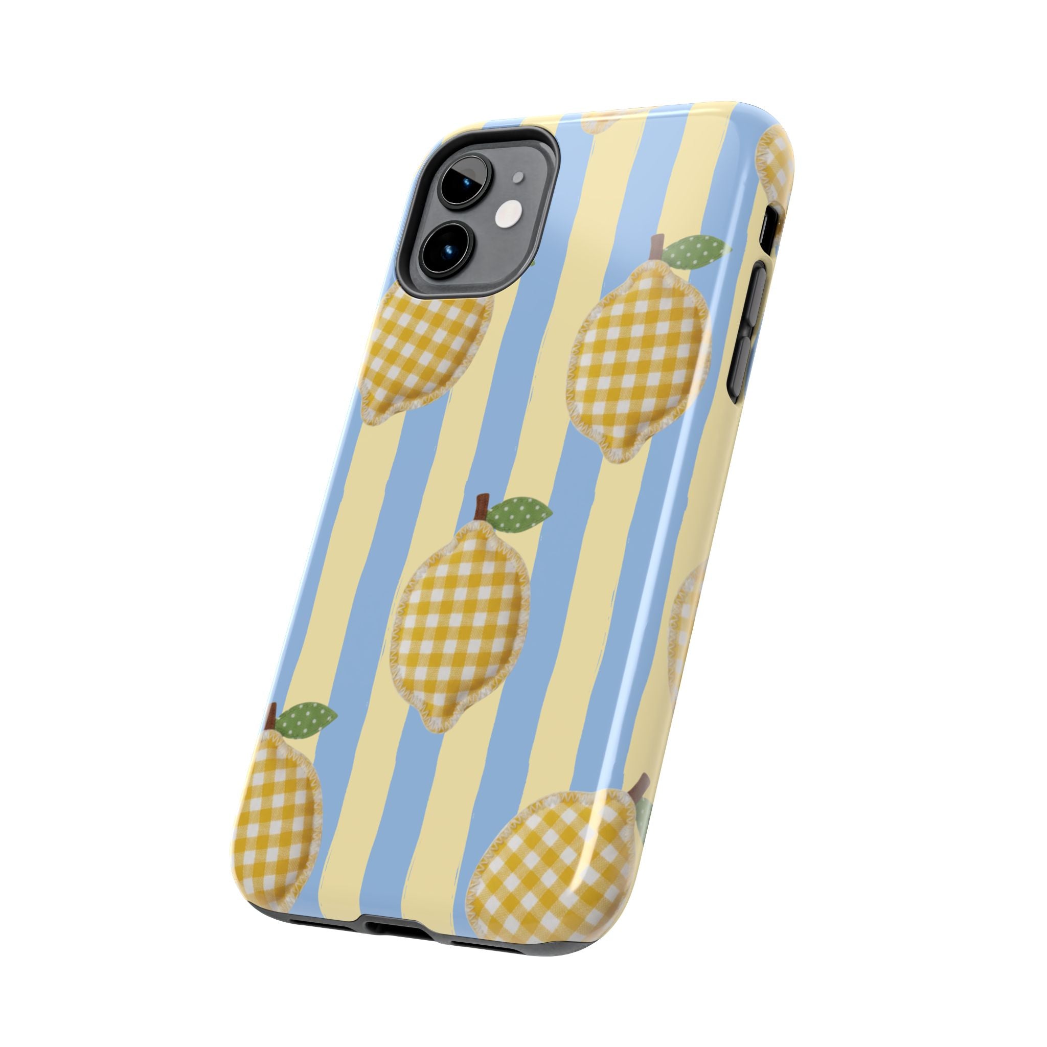 Tough Phone Case — Blue & Yellow Gingham Lemon Design