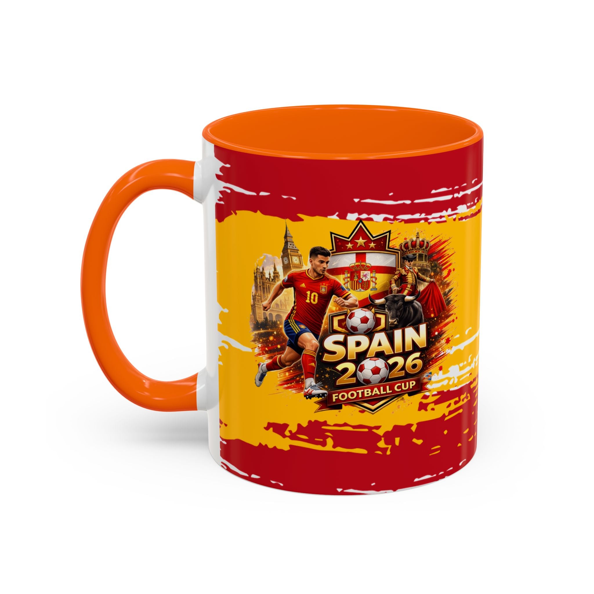 Spanish Flag Accent Coffee Mug – Bold Red & Gold Brushstroke Ceramic Mug