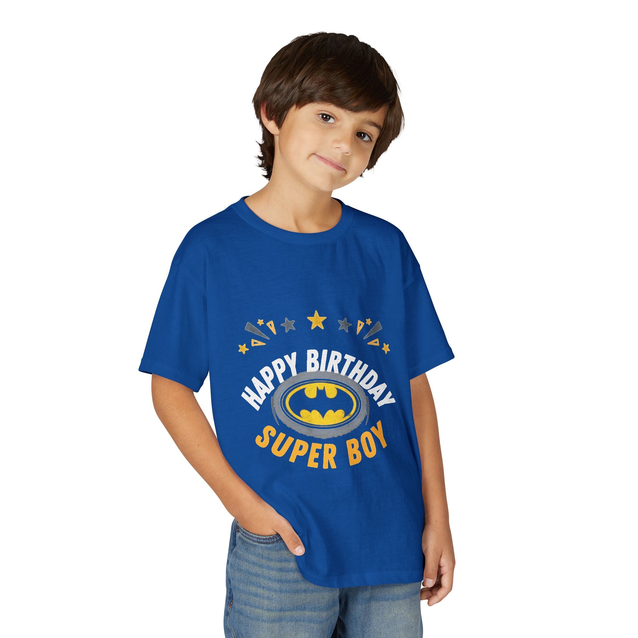 Happy Birthday Super Boy Youth T-Shirt – Superhero Birthday Tee for Boys
