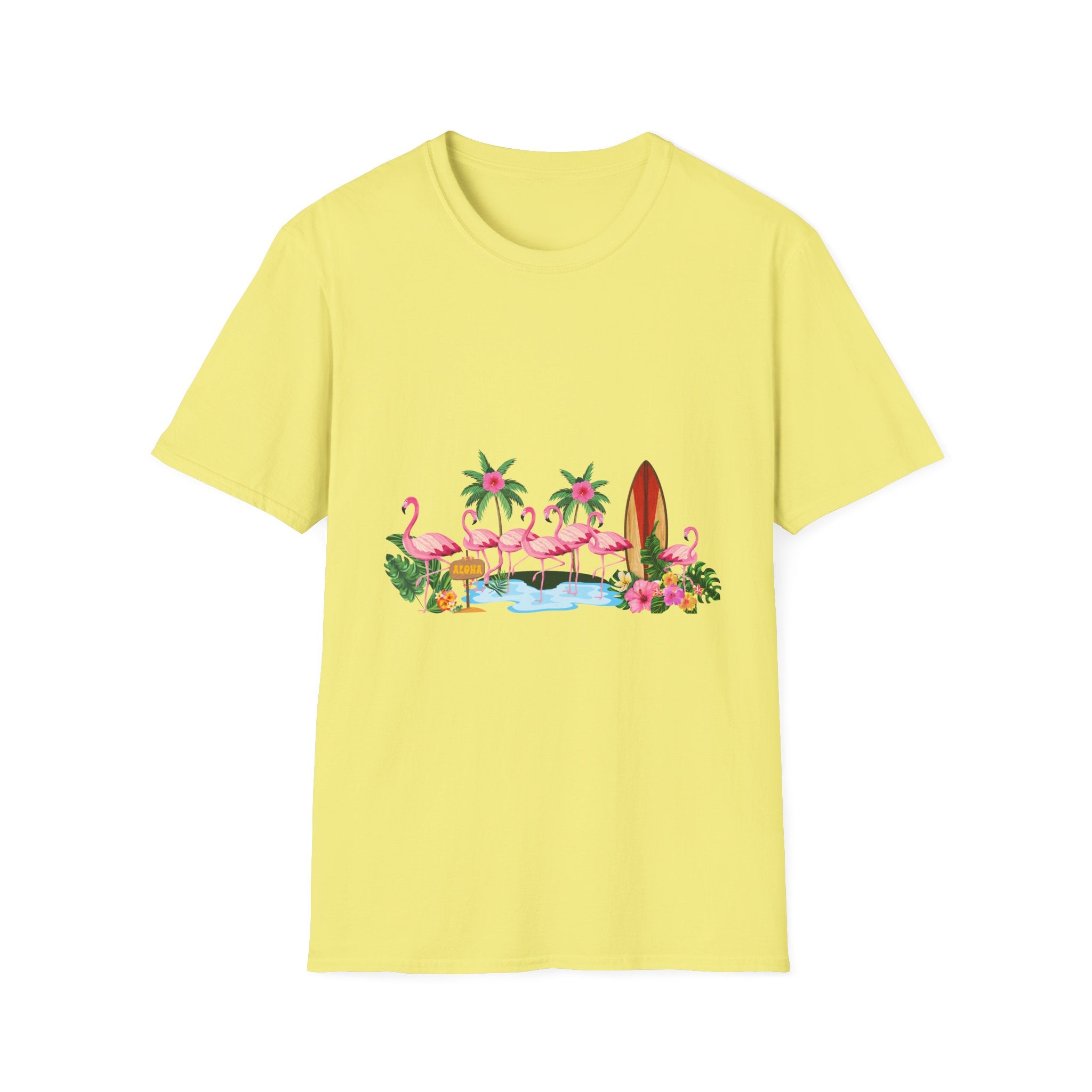 T-Shirt - Tropical Flamingo Surf Scene Graphic Tee