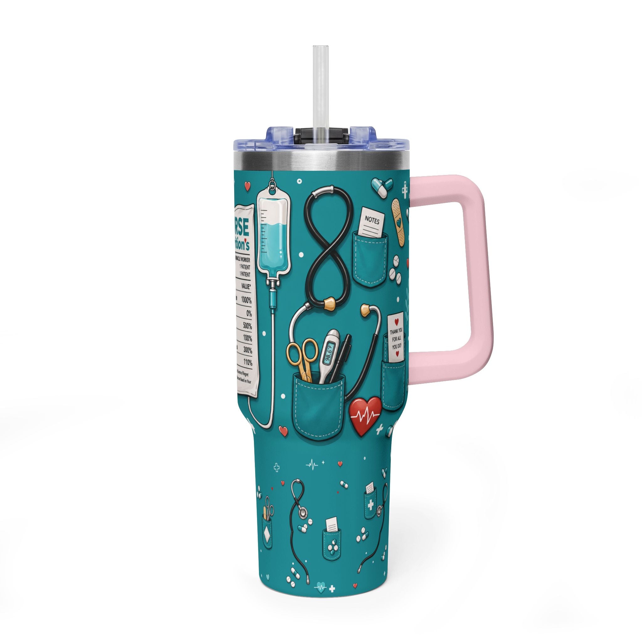 Nurse Nutrition 40oz Vacuum Tumbler – Medical Tools Pattern Insulated Travel Mug