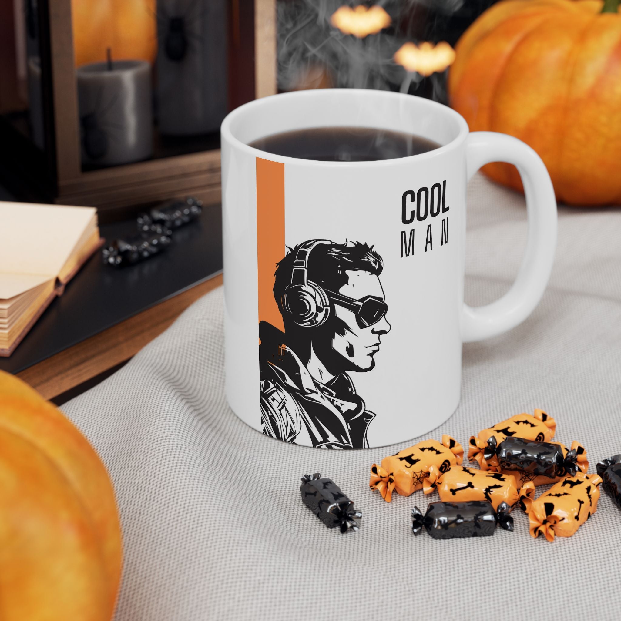 Cool Man Ceramic Mug — Retro Floral Portrait Coffee Cup (11oz/15oz)