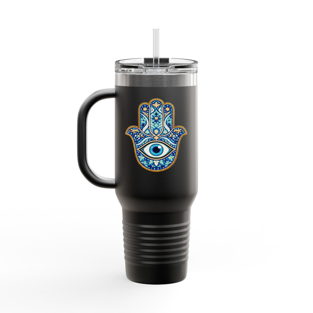 Hamsa Hand 40oz Insulated Travel Mug — Blue Evil Eye Tumbler