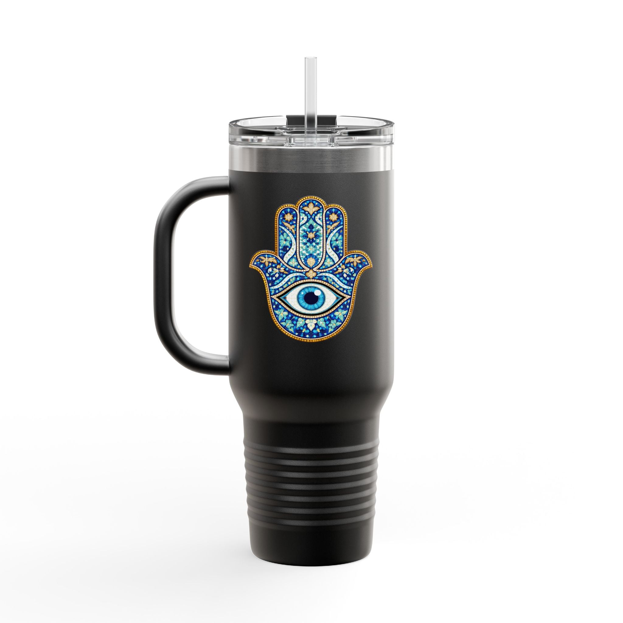 Hamsa Hand 40oz Insulated Travel Mug — Blue Evil Eye Tumbler