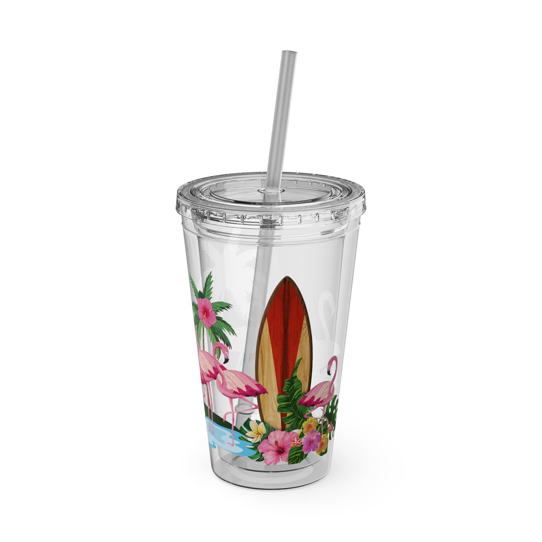 Flamingo Palm Tumbler — 16oz Sunsplash Straw Cup