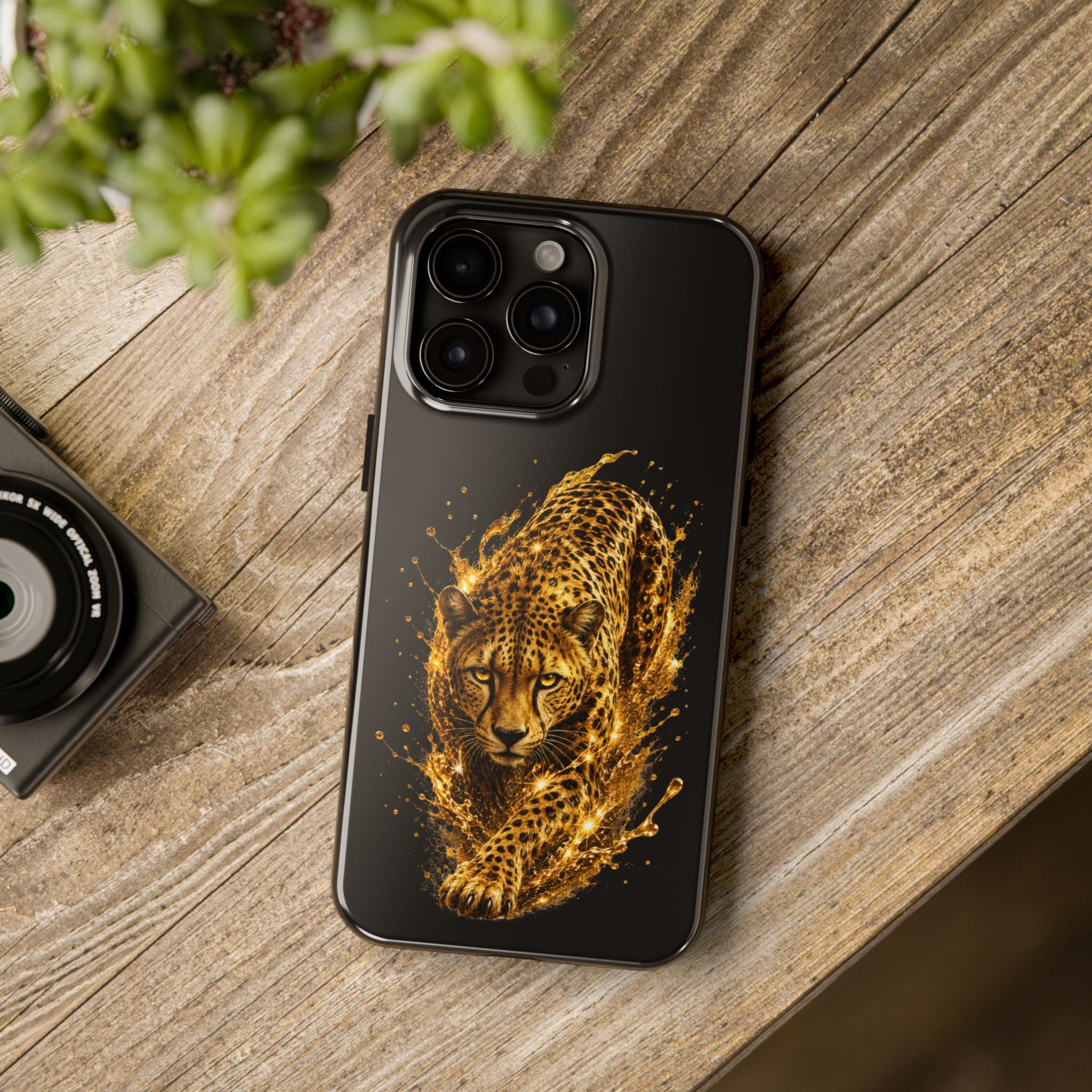 Golden Cheetah Tough Phone Case — Fierce Splash Design, Protective iPhone Cover