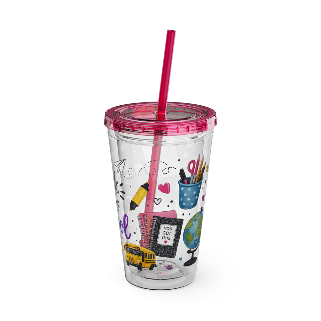Back to School 16oz Tumbler with Straw – Cute School Supplies Design