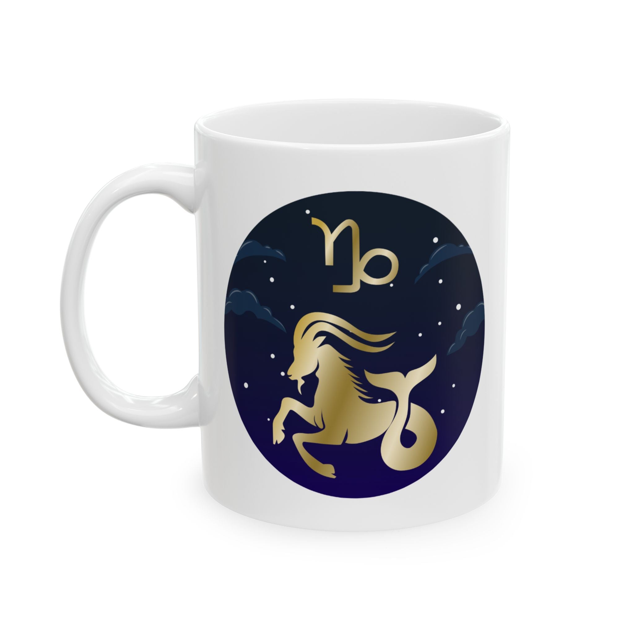 Capricorn Golden Deer Night Sky Mug — Forest Stag Ceramic Coffee Cup