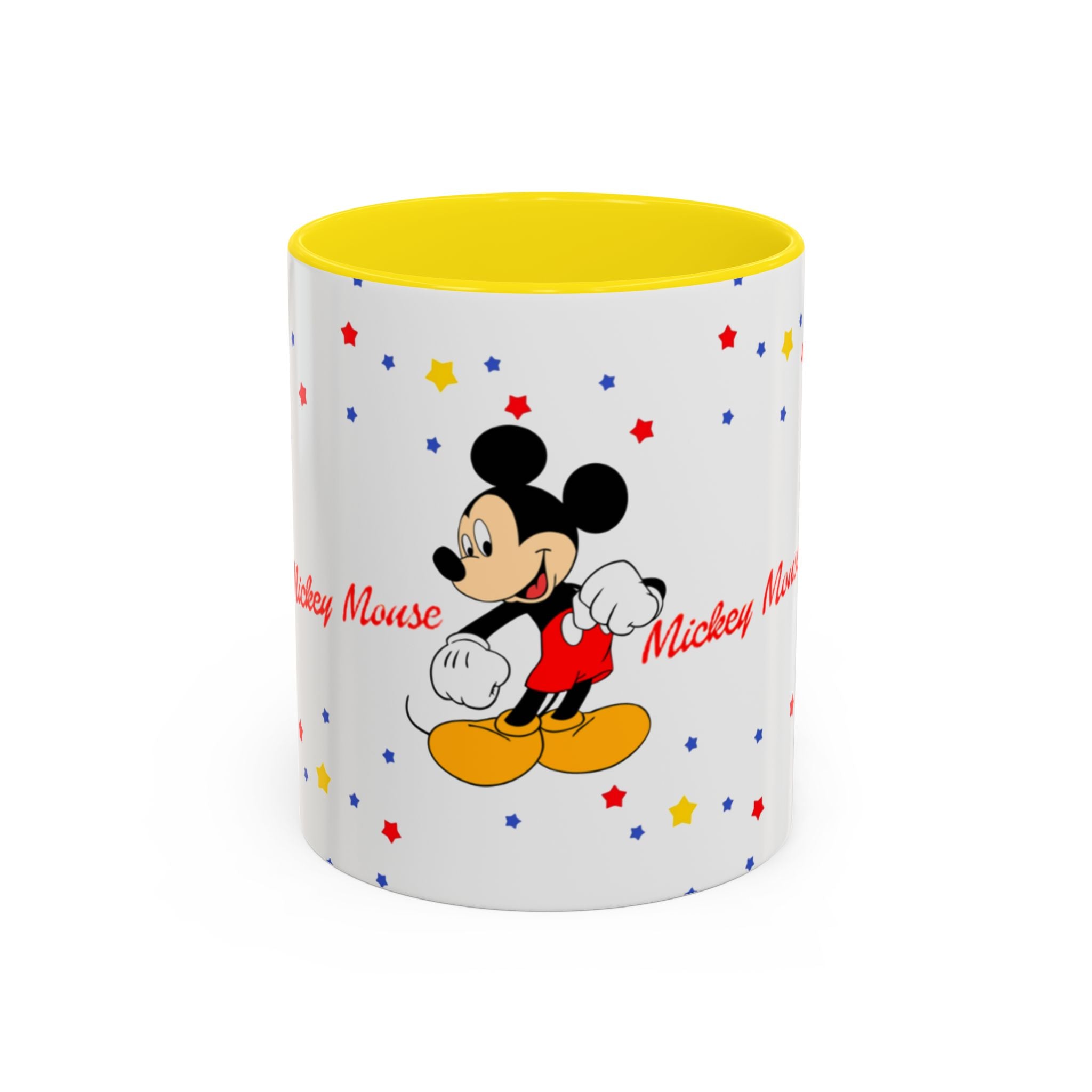 Mickey Mouse Accent Coffee Mug — Retro Cartoon Stars Design (11oz)