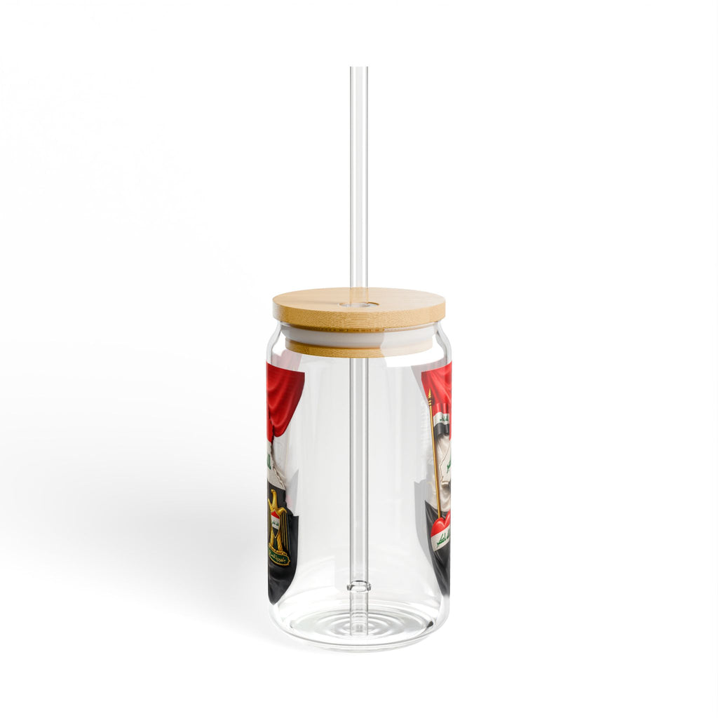 Iraq Flag Sipper Glass 16oz - Patriotic Bamboo Lid Tumbler