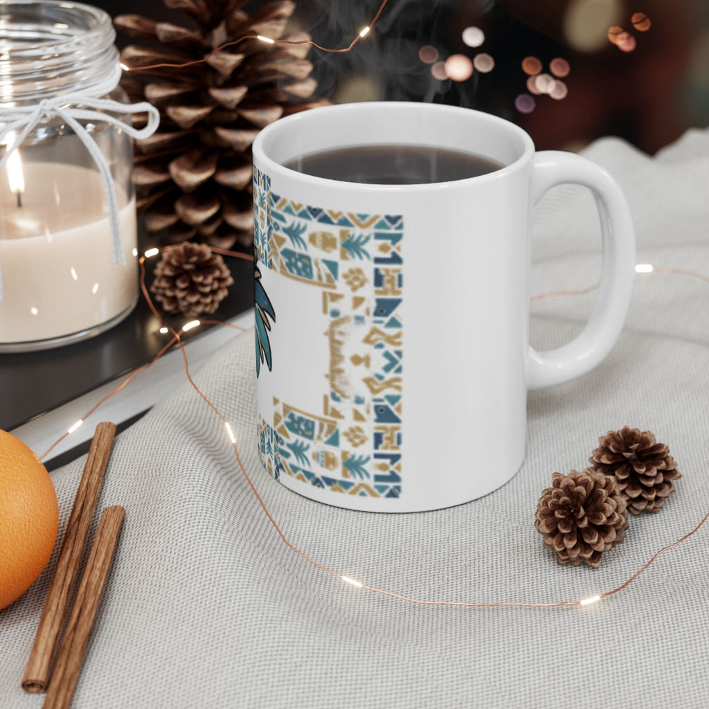 Blue Palm Tree Mosaic Ceramic Mug – Coastal Boho 11oz/15oz Coffee Cup