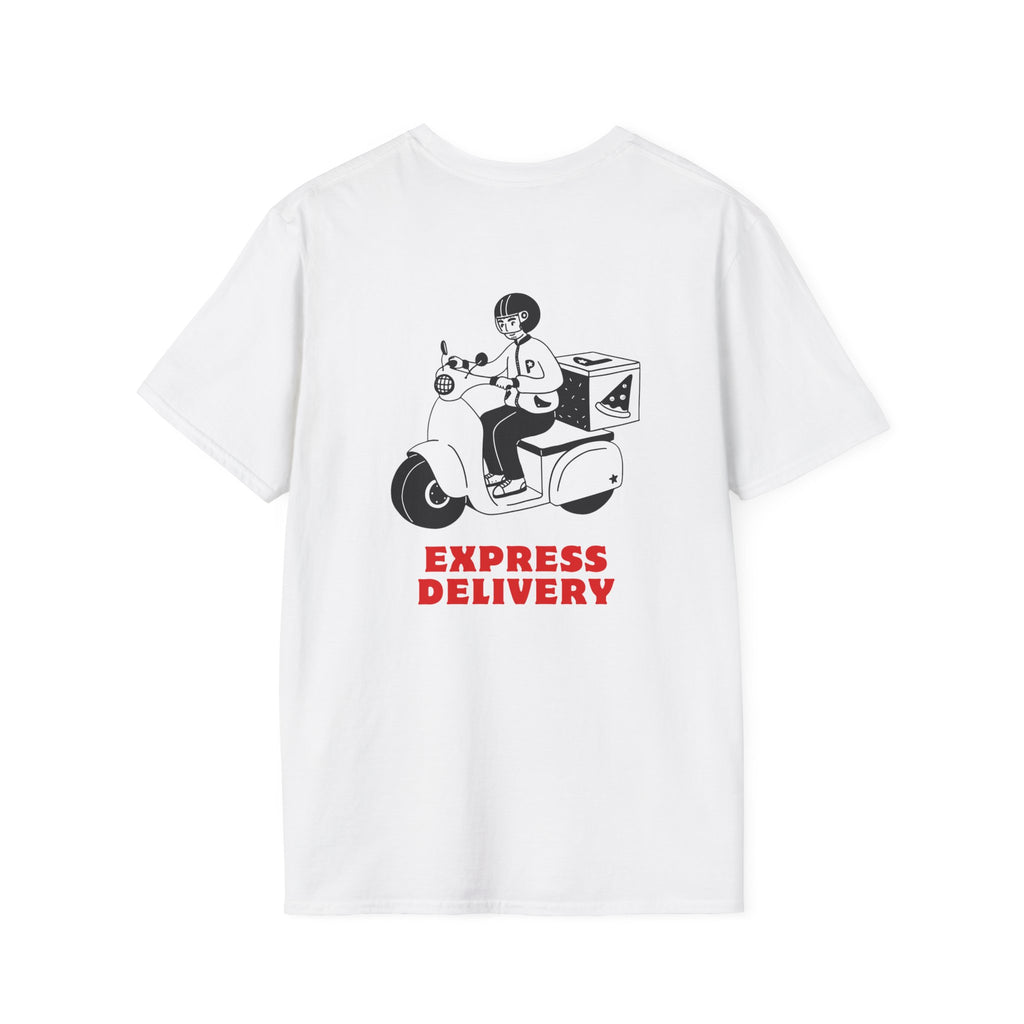Express Delivery Scooter T‑Shirt — Retro Pizza/Delivery Rider Graphic Tee