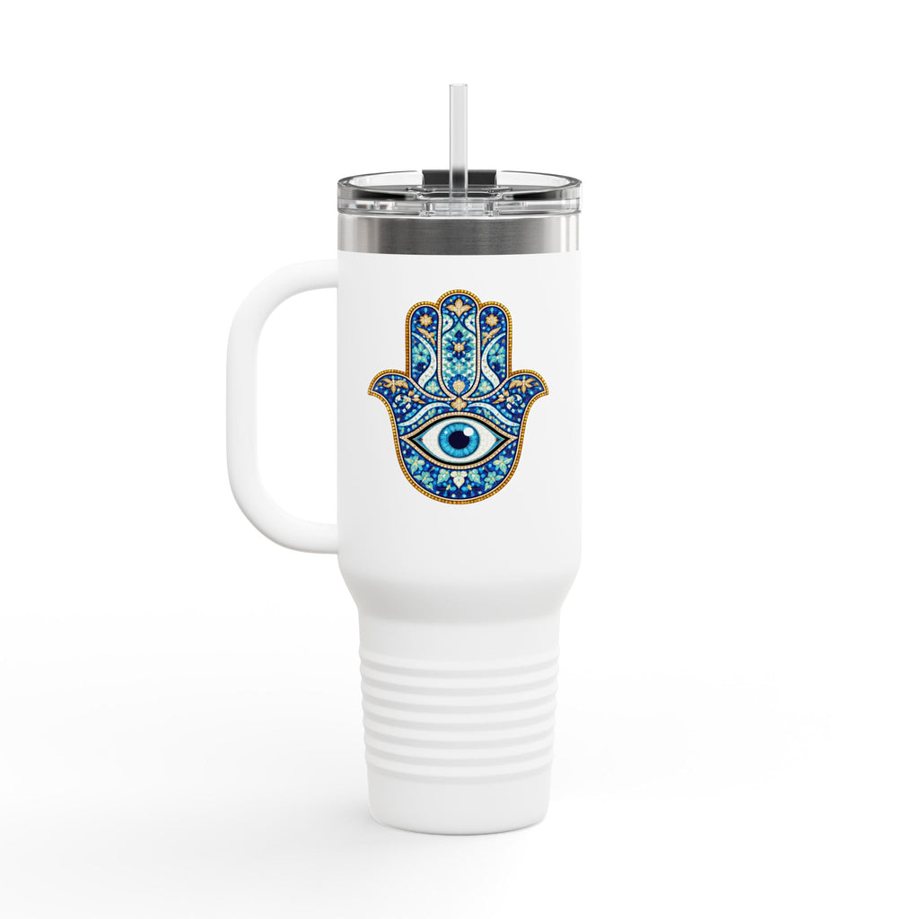Hamsa Hand 40oz Insulated Travel Mug — Blue Evil Eye Tumbler