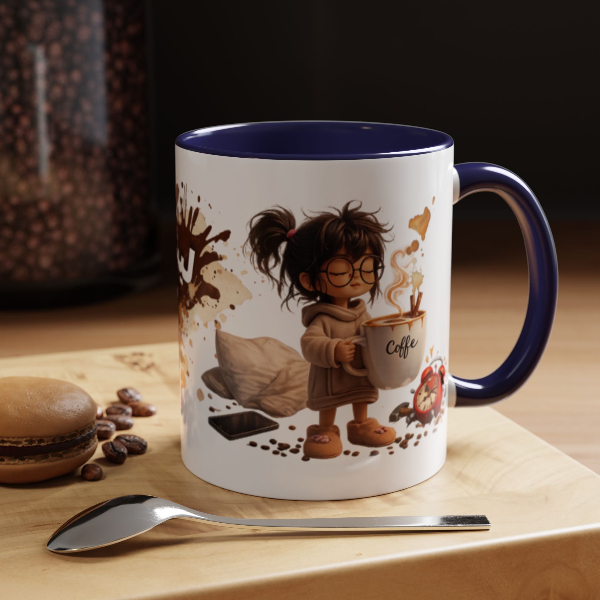 Cute Coffee Girl Accent Mug — Arabic Script Coffee Design (11/15oz)