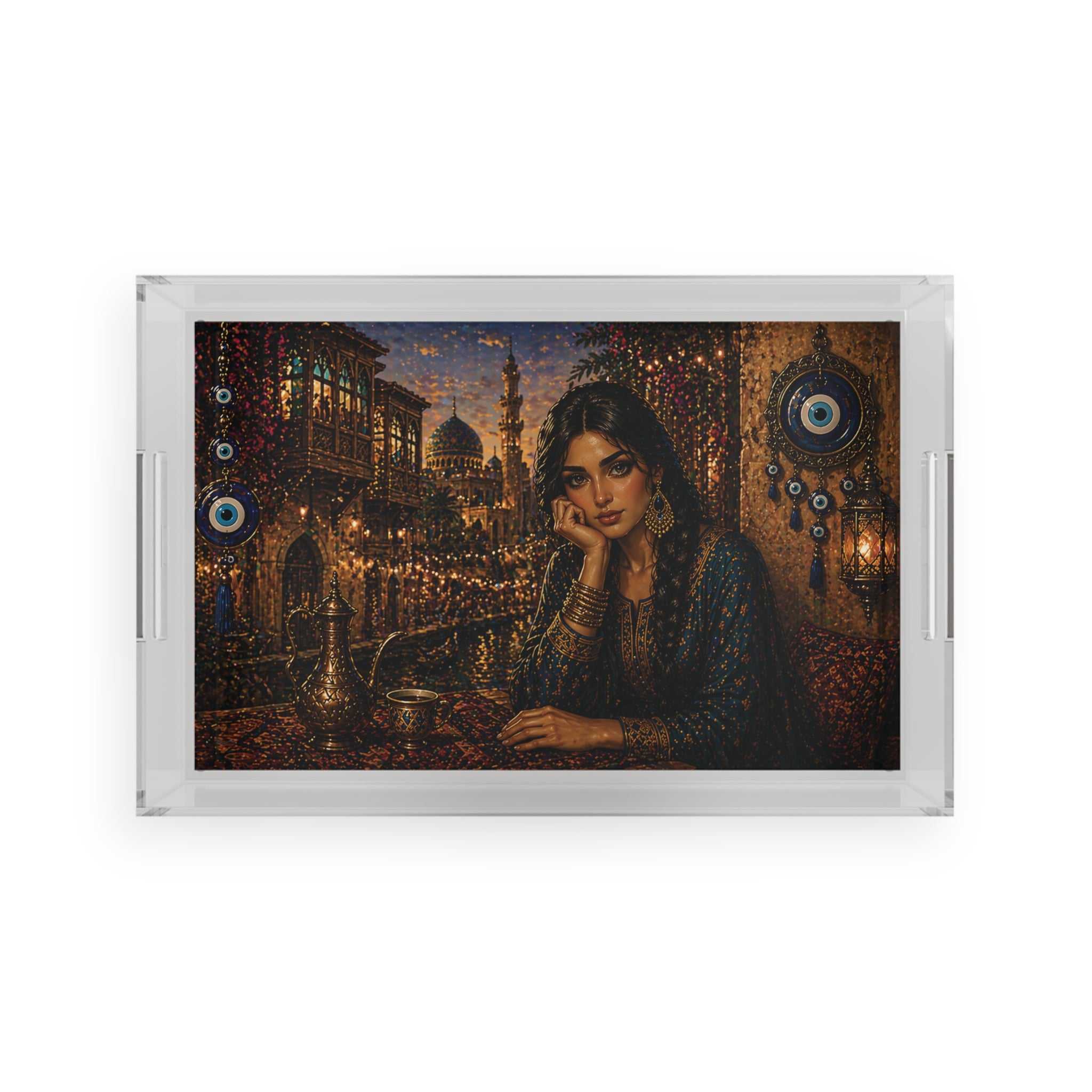 Iraqi Nights Acrylic Serving Tray — Exotic Middle Eastern Portrait Decor