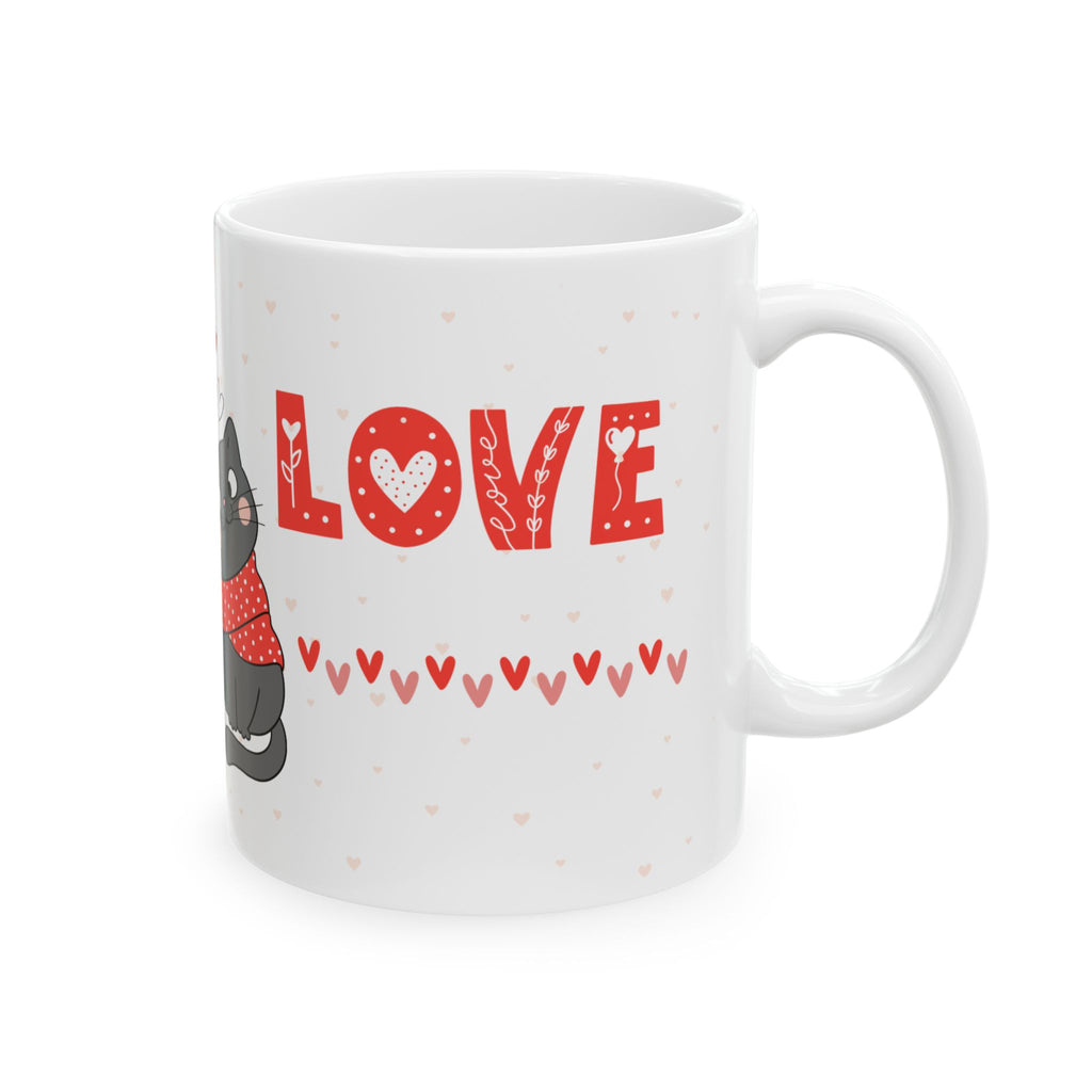 Cute Cat Couple Ceramic Mug – 'Love' Heart Cats 11oz & 15oz