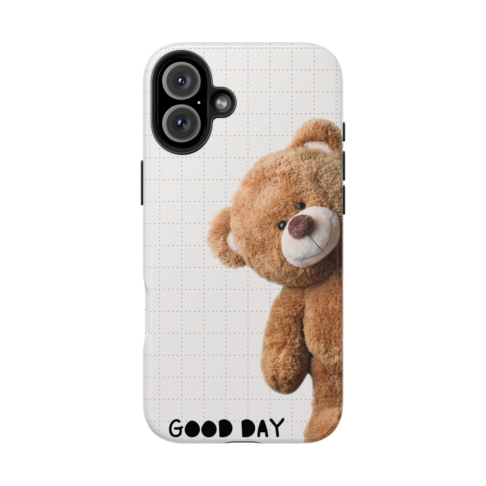 Teddy Bear Tough Phone Case — Cute Plush Peeking Design, Protective Shockproof Cover