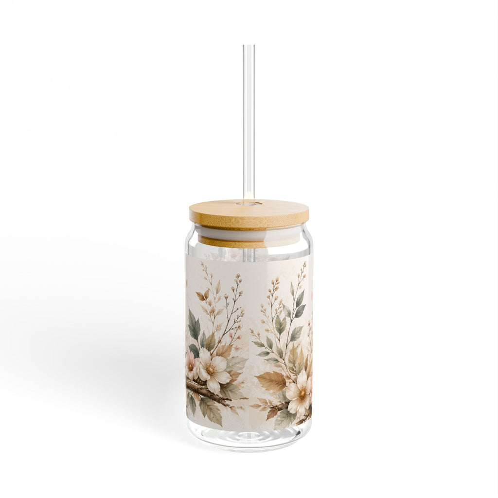 Cute Floral Owl Sipper Glass - 16oz Cute Baby Owl Drinking Jar with Straw