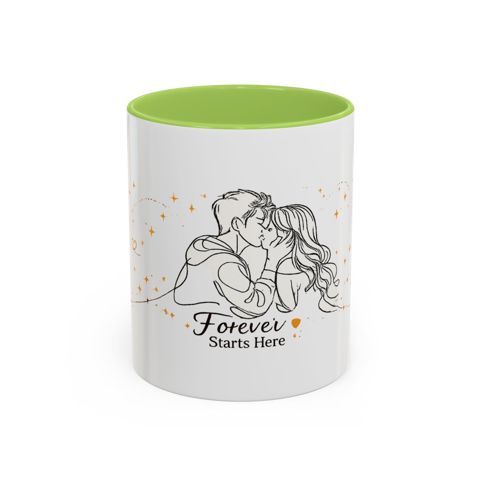 Romantic Accent Coffee Mug — "Forever Starts Here" Love Story Design