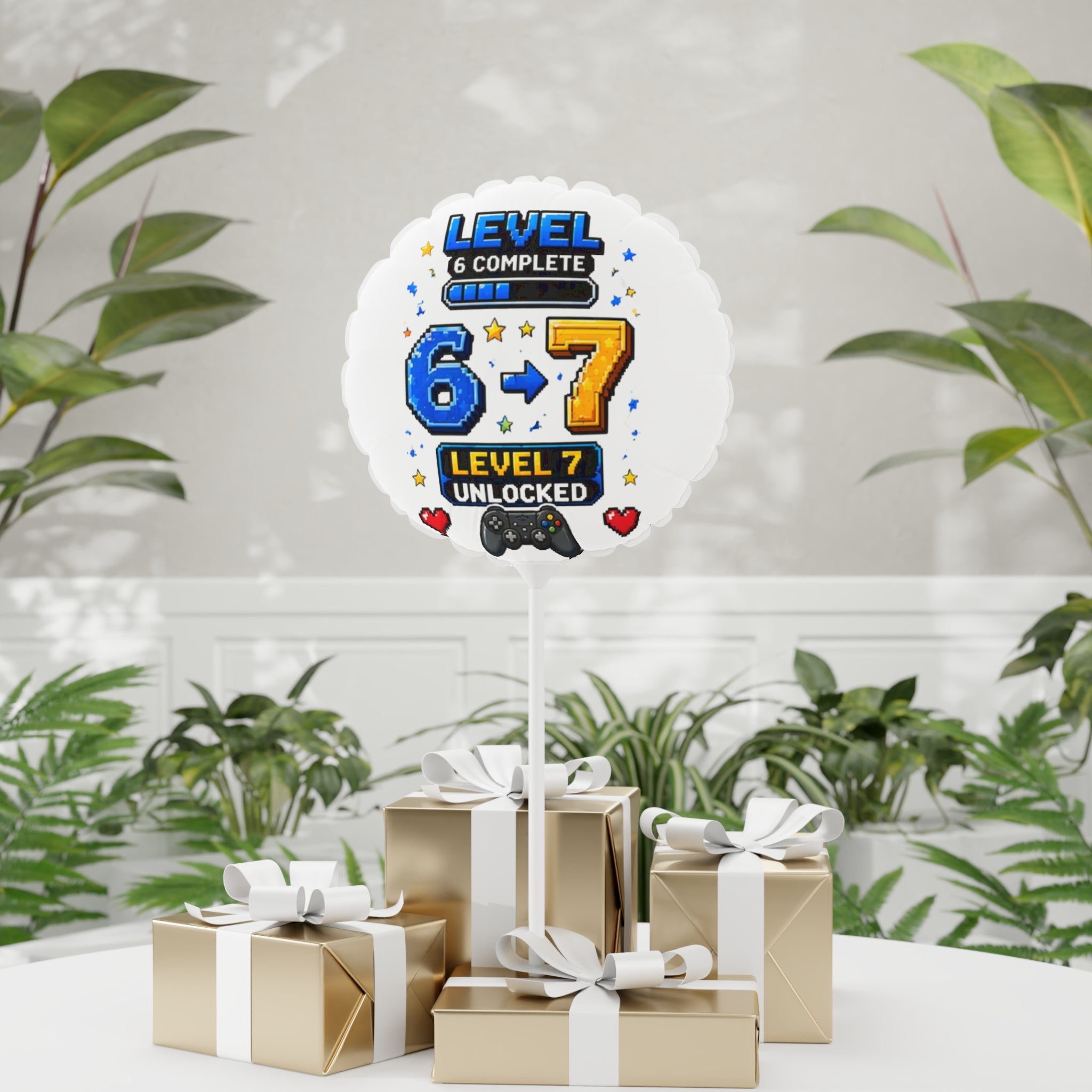 11" Level 7 Unlocked Birthday Balloon — Gamer 6 to 7 Party Decoration