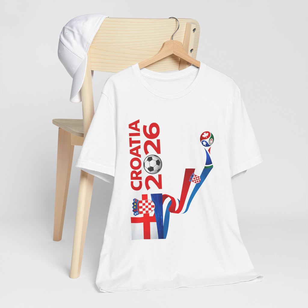 Croatia 2026 Soccer T‑Shirt — Croatian Flag Ribbon Football Tee