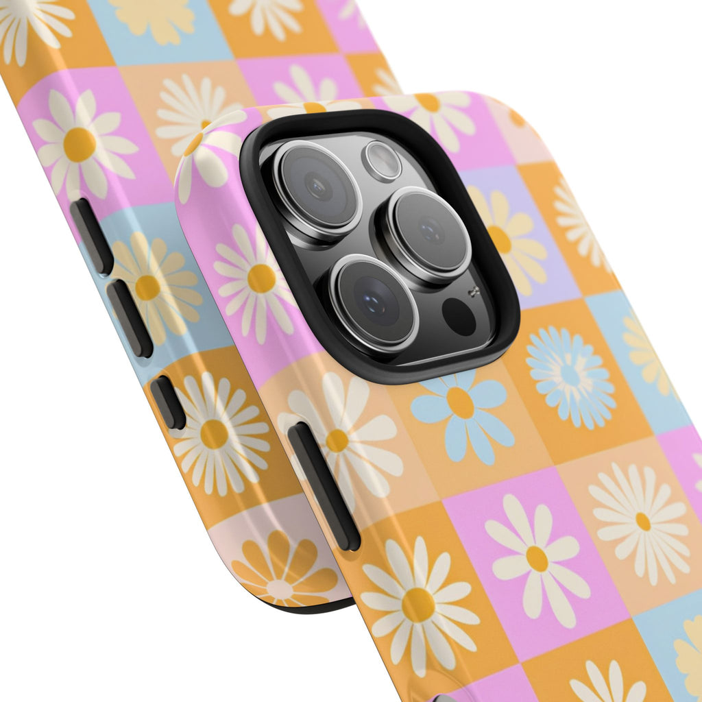 Daisy Check Tough Phone Case – Retro Pastel Floral iPhone Cover
