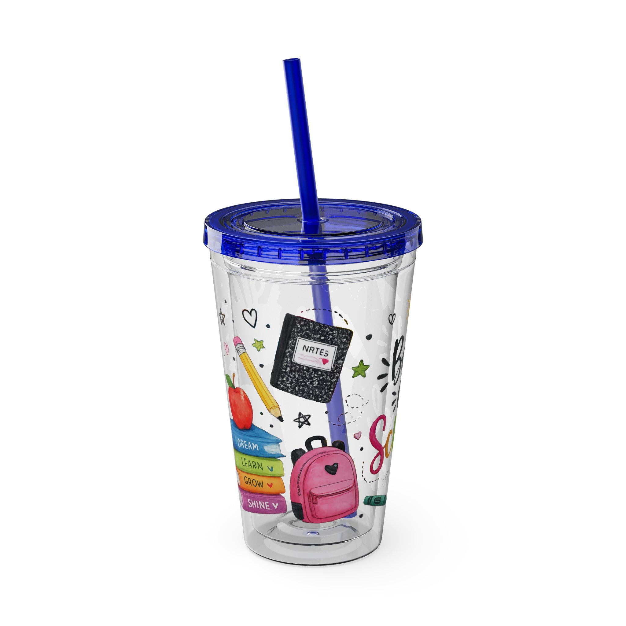 Back to School 16oz Tumbler with Straw – Cute School Supplies Design