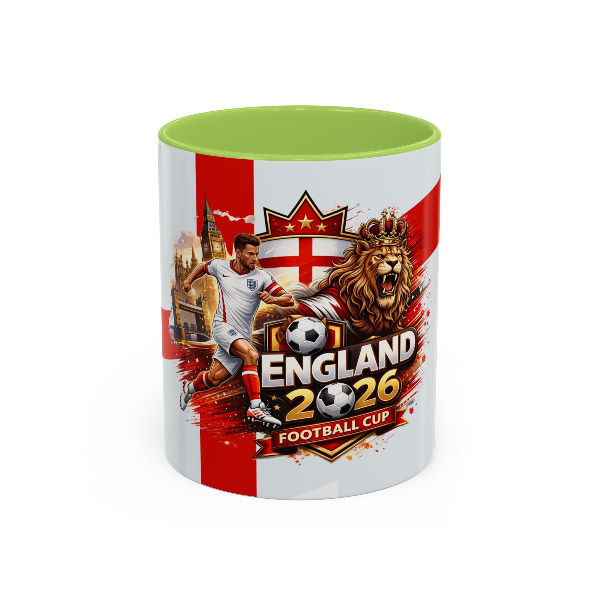 England 2026 Football Cup Accent Mug — Lion & St. George Soccer Coffee Cup (11/15oz)