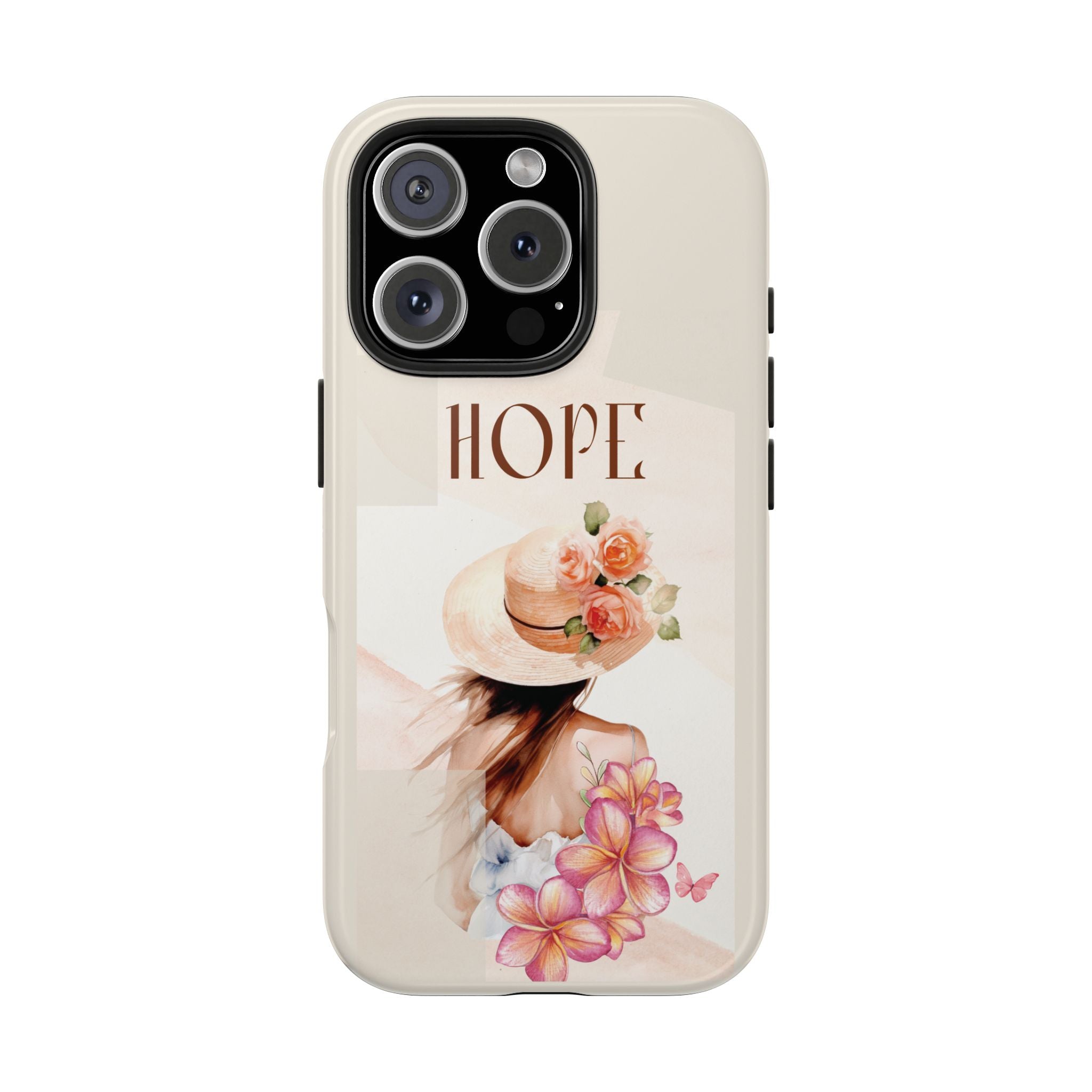 Hope Floral Tough Phone Case — Protective iPhone Case with Watercolor Girl & Flowers