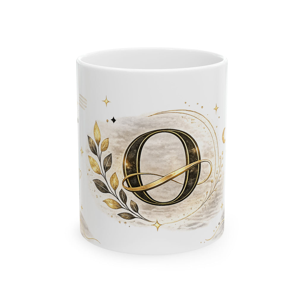 Monogram 'O' Gold Floral Ceramic Mug – Personalized Initial Coffee Cup