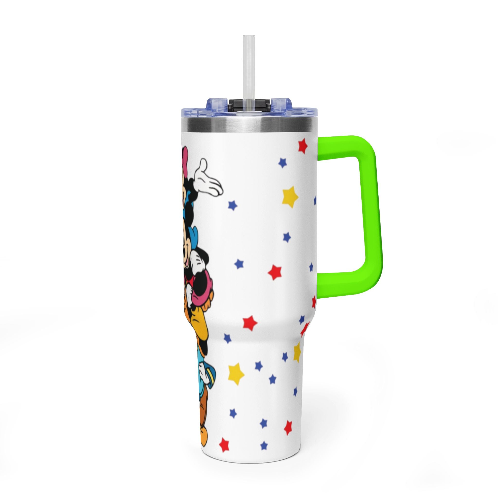 40oz Vacuum Tumbler – Stack of Classic Cartoon Mice Design, Insulated Travel Cup with Handle