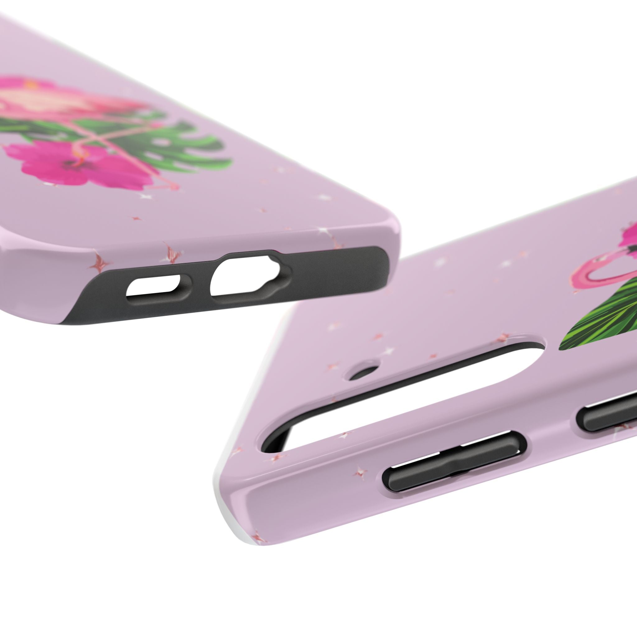 Flamingo Tropical Tough Phone Case — Pink Hibiscus & Palm Leaves